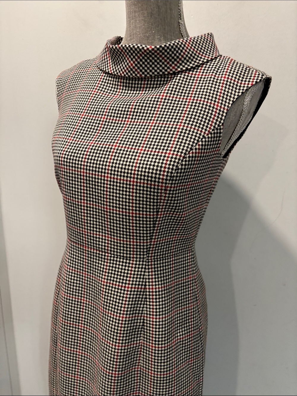 Brooks Brothers Wool Houndstooth Sheath Dress Cowl Neck 2P Black Red - Picture 3 of 15